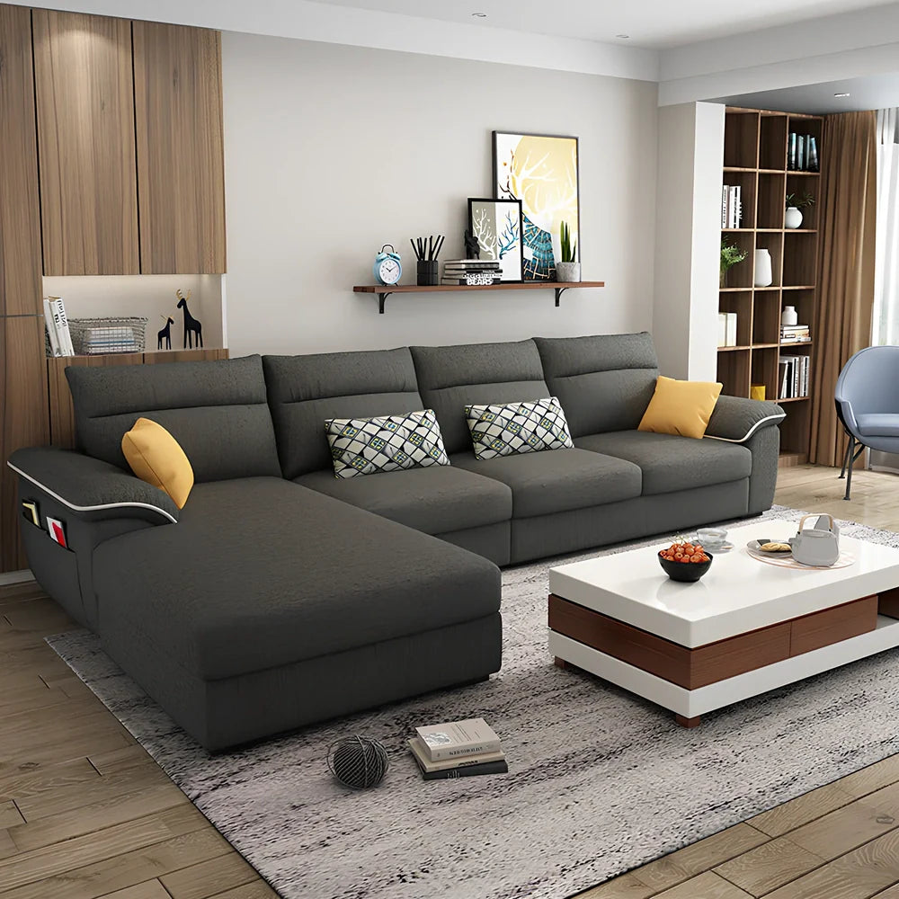 2.18-metre three-seater fabric sofa with wood frame and high-density sponge filling in modern minimalist design