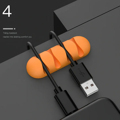 TPR silicone cable holder with Korean flannelette backing organising USB and network cables