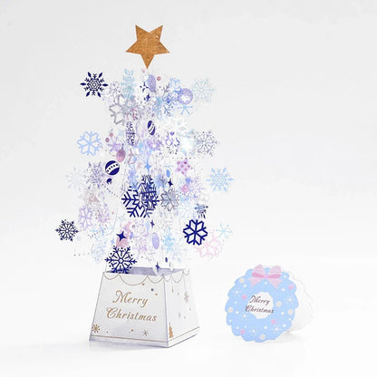 Festive 3D Christmas tree pop-up greeting card with sparkling snowflake sequins and a hidden message compartment