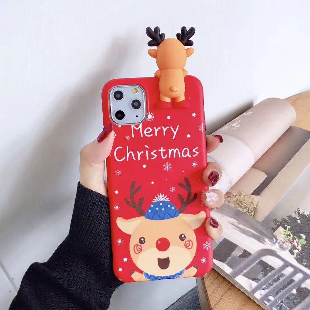 Christmas phone case with silicone back cover for iPhone, showing festive design and colour options