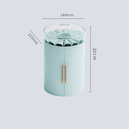 Elegant jewelry organizer with transparent cover, multi-level design, and customizable rotating base for storing and displaying jewelry