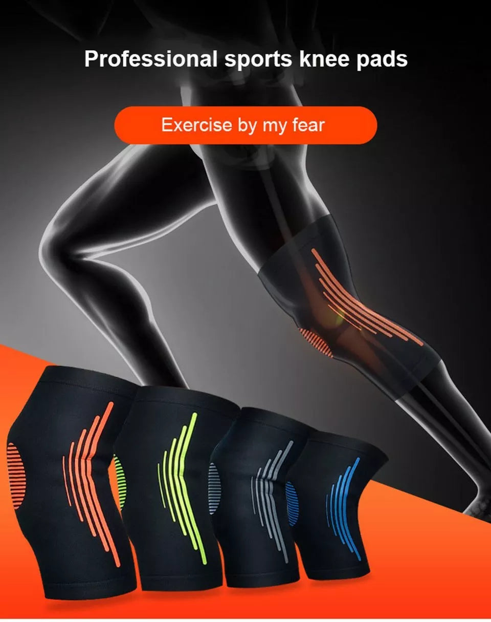 High Elasticity Knee Support in Black with Orange, Grey, Green, or Blue for arthritis relief and sports stability