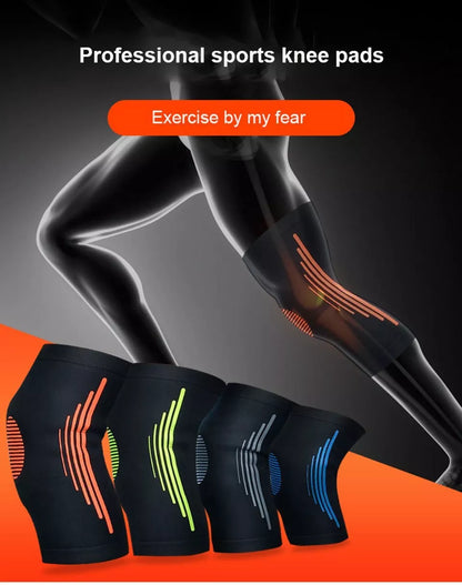 High Elasticity Knee Support in Black with Orange, Grey, Green, or Blue for arthritis relief and sports stability