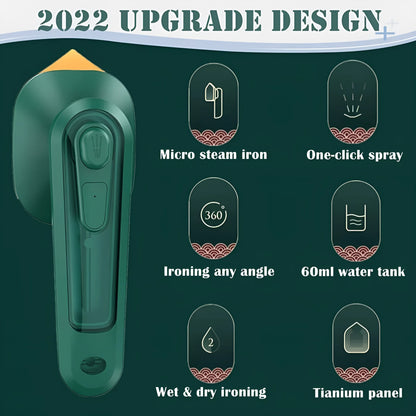 Dark green handheld portable garment ironing machine with titanium panel and steam function