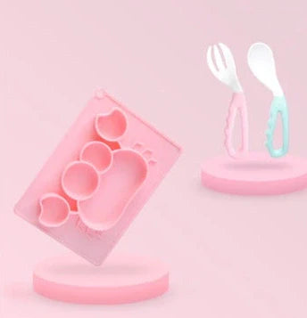 Green silicone baby bowl with suction base and crab cartoon design, 28cm diameter