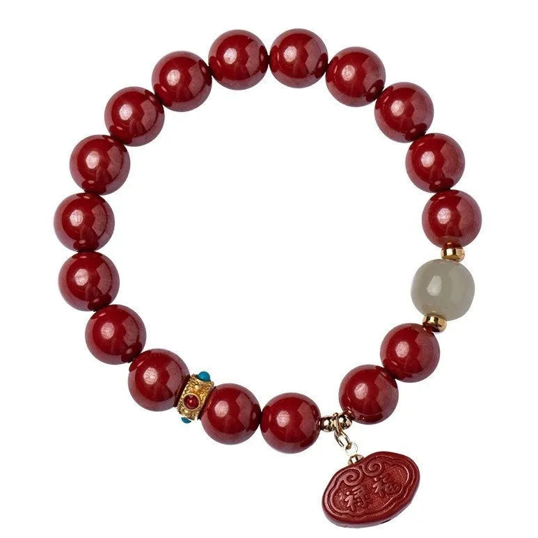 Natural cinnabar Emperor sandstone bracelet in 8mm and 10mm bead sizes.