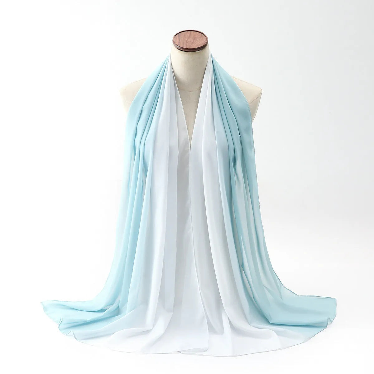Women's chiffon bubble towel scarf in ethnic pattern showing draped length of 175 cm