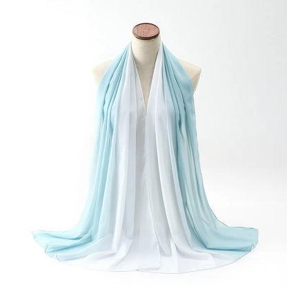Women's chiffon bubble towel scarf in ethnic pattern showing draped length of 175 cm