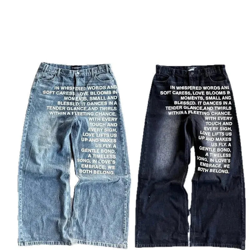 Men's black wide-leg cotton casual trousers showing loose straight cut
