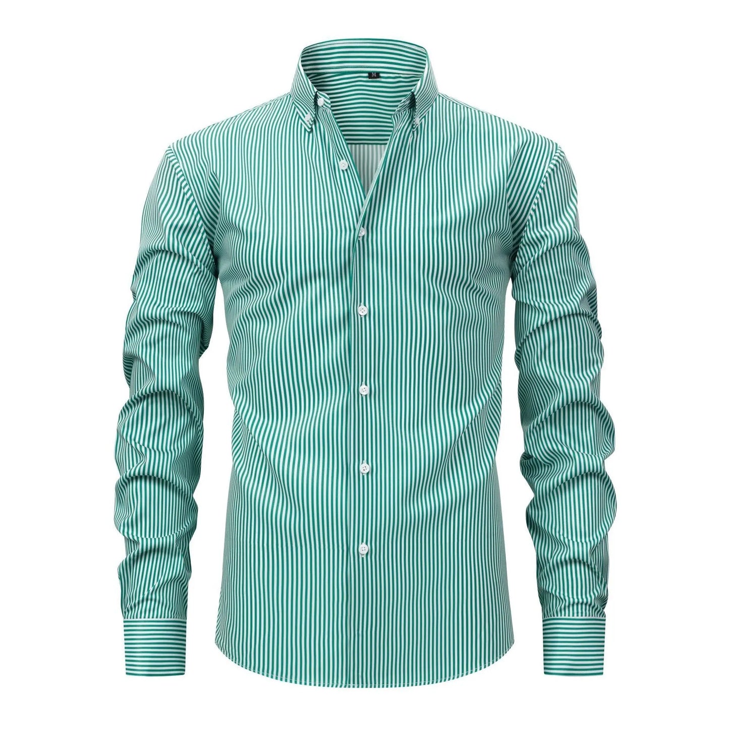 Men's striped long-sleeved shirt with lapel collar in anti-wrinkle fabric, sizes S to XXXL
