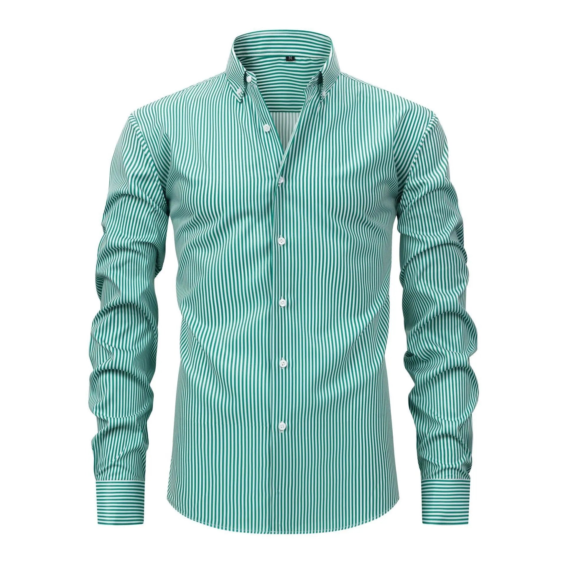 Men's striped long-sleeved shirt with lapel collar in anti-wrinkle fabric, sizes S to XXXL