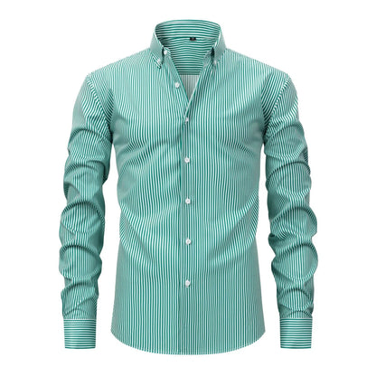 Men's striped long-sleeved shirt with lapel collar in anti-wrinkle fabric, sizes S to XXXL