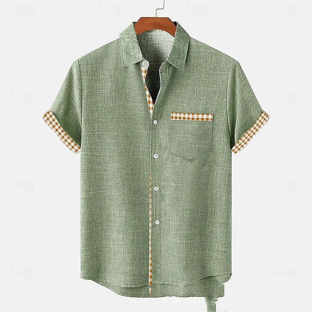 Linen short-sleeved shirt with ocean fish pattern in loose fit, available in multiple colours and sizes for teenagers