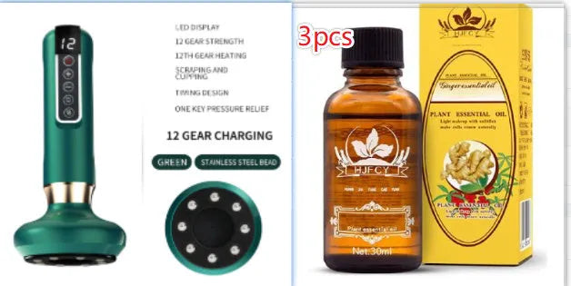 Green electric vacuum cupping massager device with USB charging cable