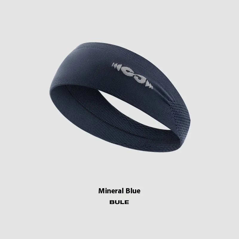 Seamless knitted exercise hair band in black, gray, and blue for sweat management during sports