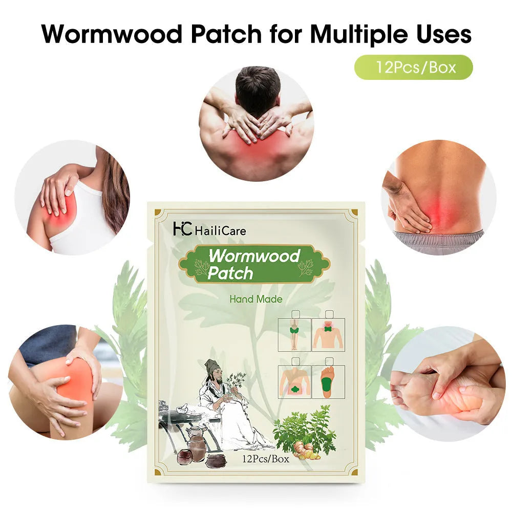 Chinese mugwort herbal patch set with 12 stickers for knee, lumbar, cervical spine and foot application