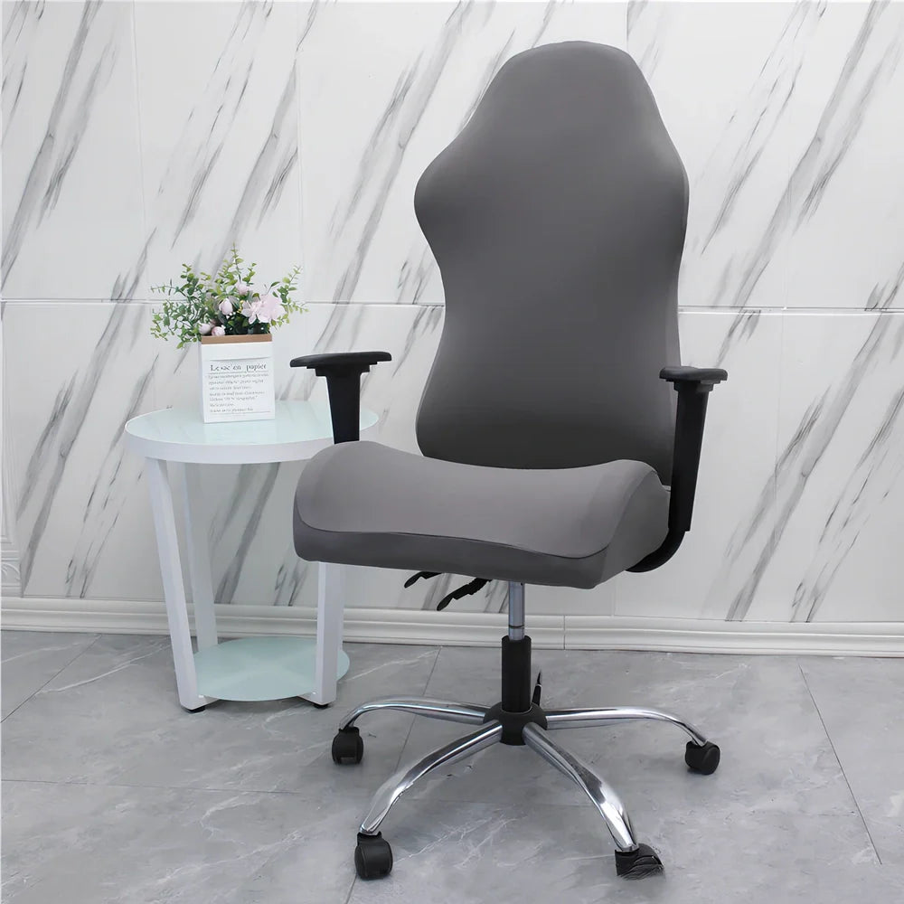 Stretch fabric gaming chair cover in navy blue colour on swivel chair