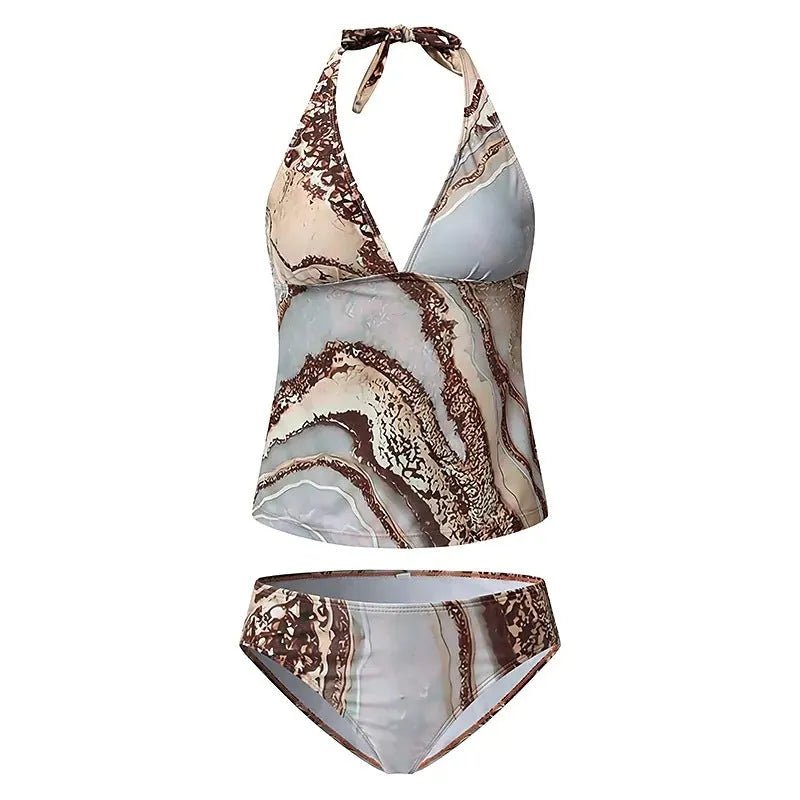 Brown women's polyester bikini swimsuit set for swimming and wading