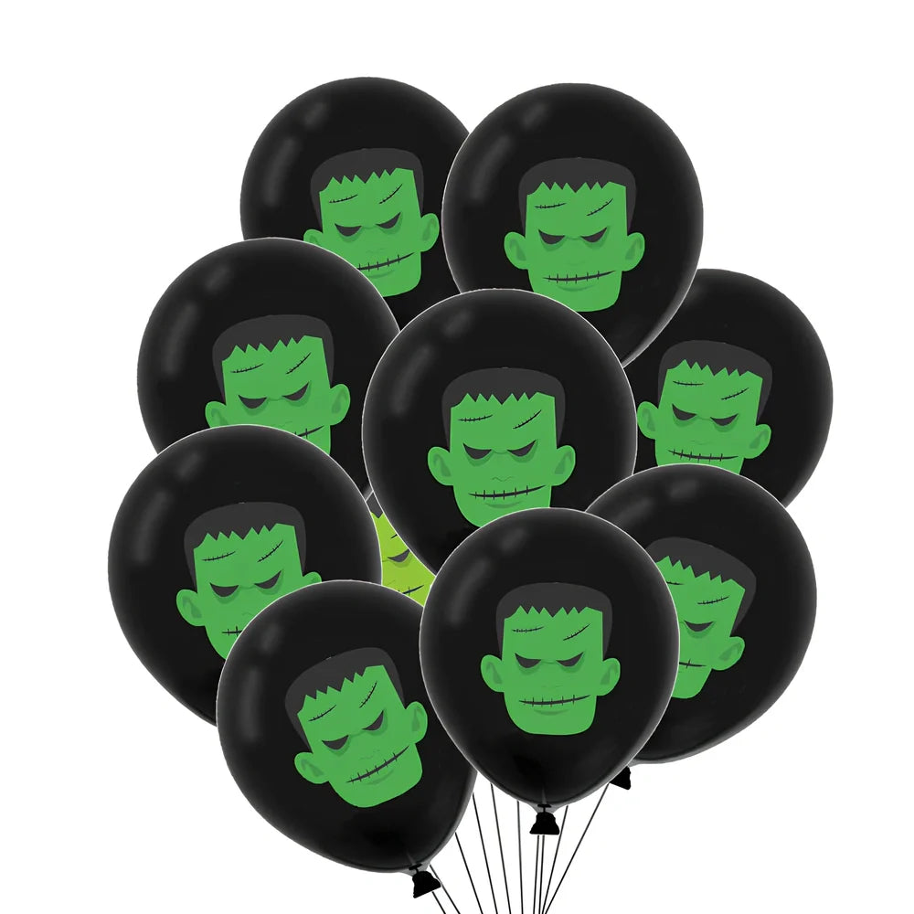 Halloween balloon decoration set with 10 printed latex balloons showing ghost and skeleton designs