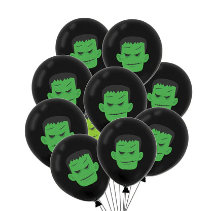 Halloween balloon decoration set with 10 printed latex balloons showing ghost and skeleton designs