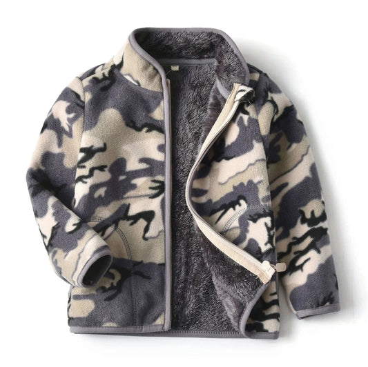 Children's thick fur printed coat with front zipper in blue colour, suitable for ages 3-8 years