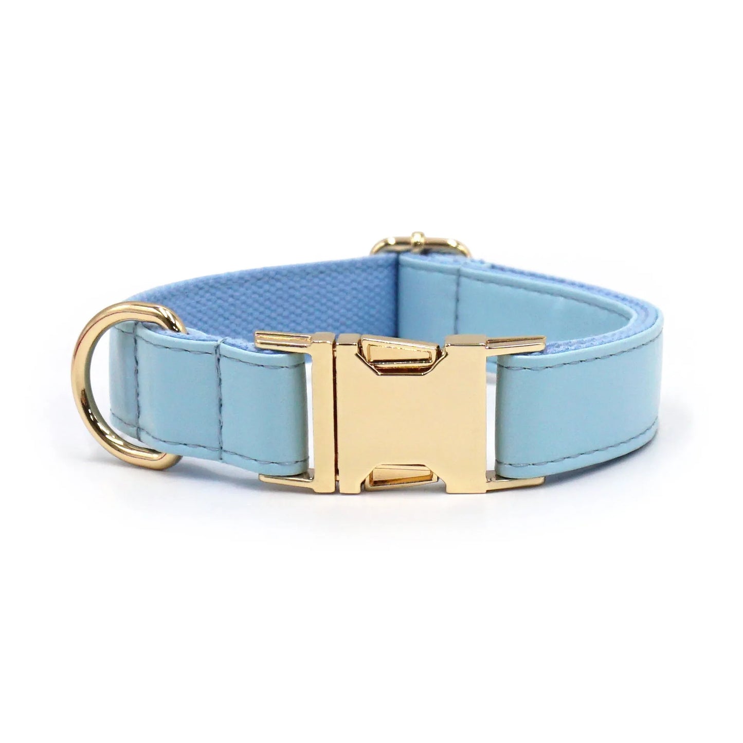 Velvet leather dog collar with colour block design showing buckle fastening in available colour options