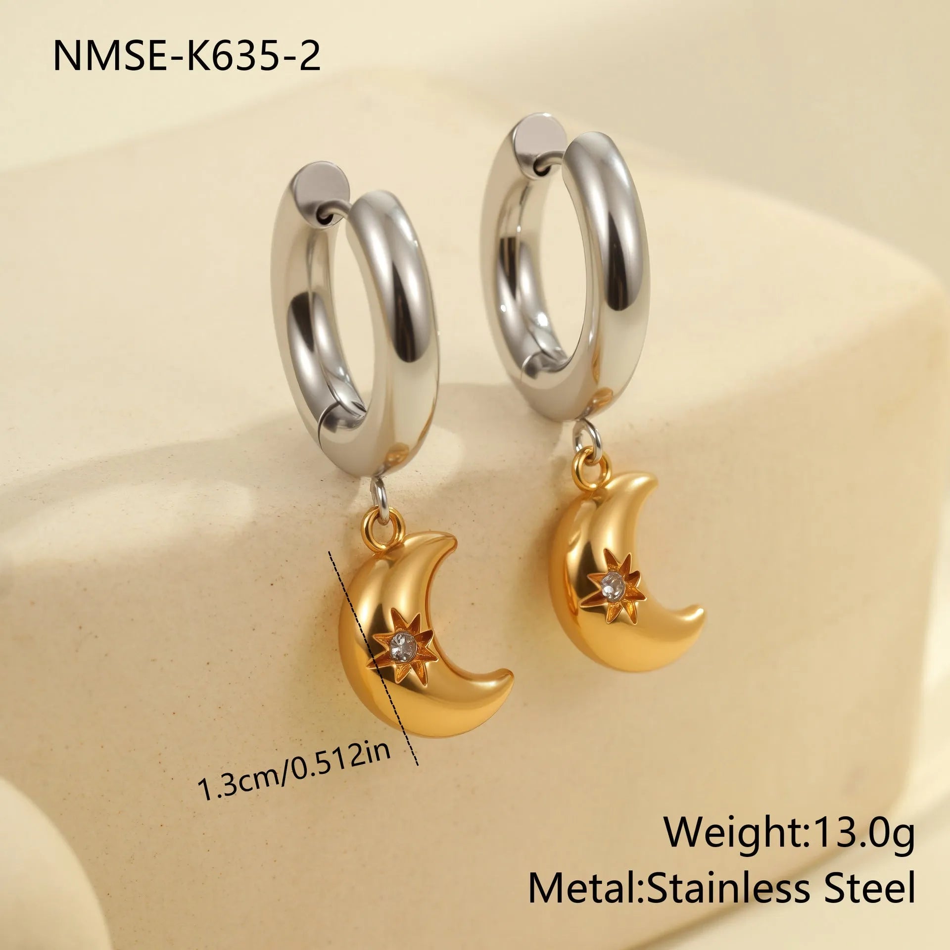 Stainless steel Christmas tree earrings with 18K gold electroplating in heart and star shapes