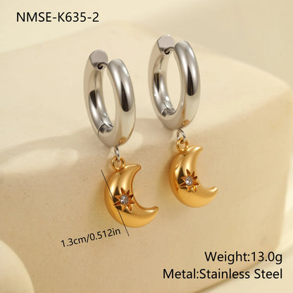 Stainless steel Christmas tree earrings with 18K gold electroplating in heart and star shapes