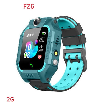 Z6 children smart watch with silicone strap, 128 x 128 touchscreen, and colour options in blue, pink, purple, and red
