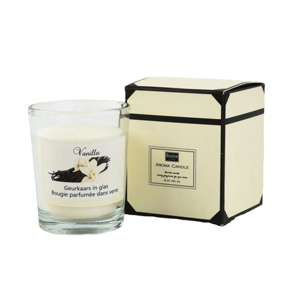 Handmade soy wax plant candle in transparent 5x6cm glass cup with romantic fragrance