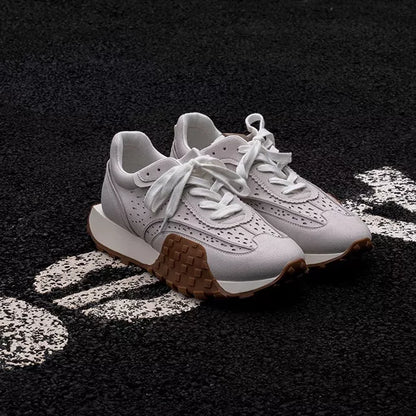 Retro Niche Thick-soled Jogging Sneakers in grey with color-blocking design