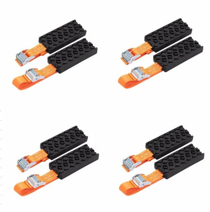 Heavy-duty snow tire chains with rubber and nylon construction for superior traction on snow, ice, and mud
