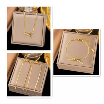 Trendy bowknot stainless steel gold plated snake chain necklace for women
