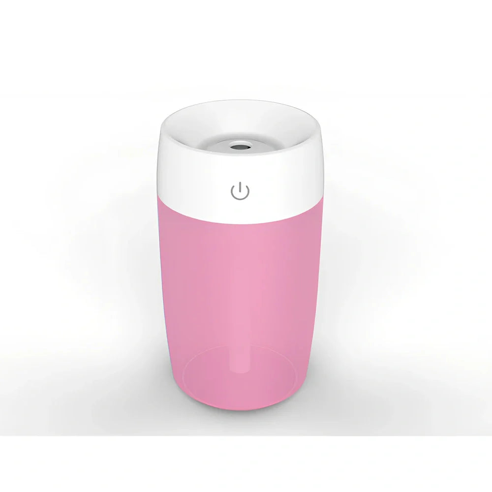 Mini air humidifier in white colour with USB cable, showing compact size suitable for desk use