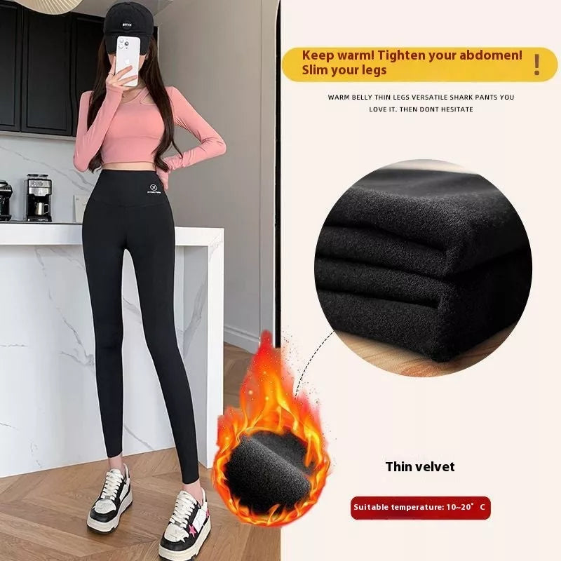 Women's Winter Skinny Shark Pants in various colors with high waist and fleece lining