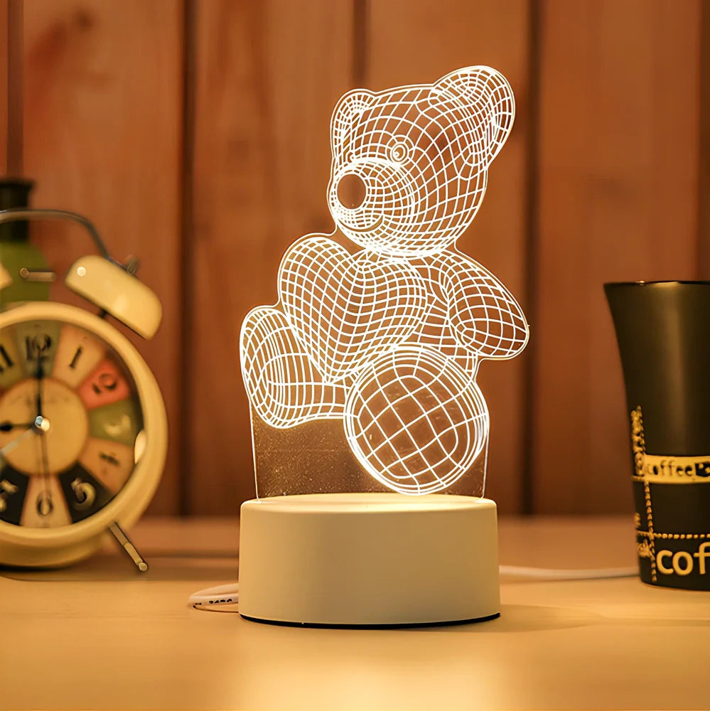 Creative USB bedside night light with acrylic castle scene, 20x17.5cm size, touch control for three light modes