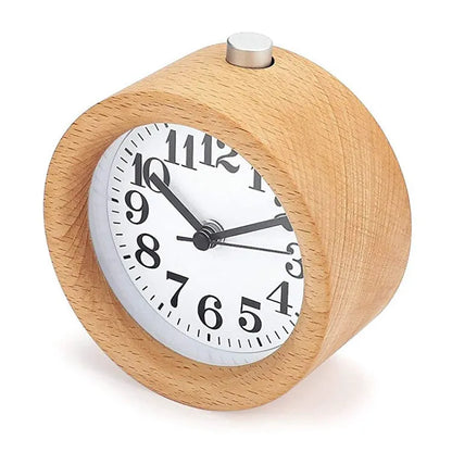 Solid beech wood silent alarm clock with 4-inch display and wooden finish