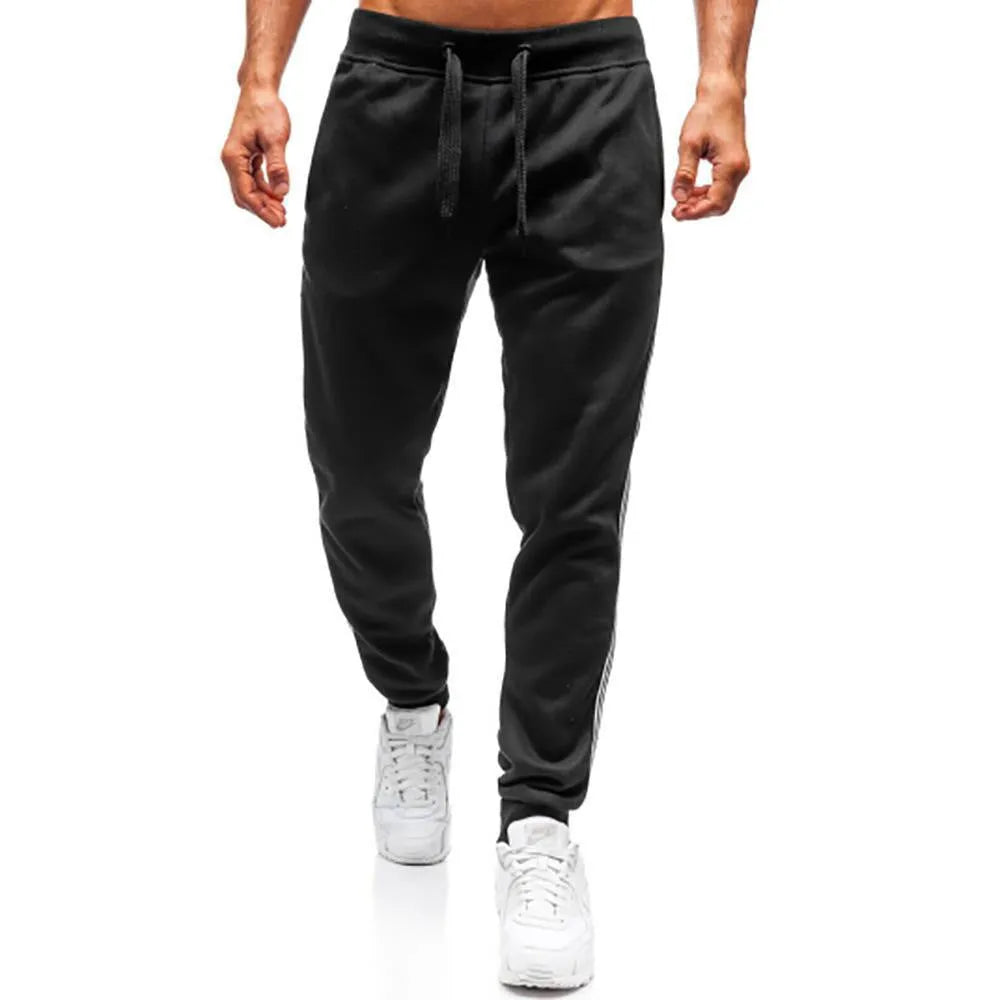 Men's summer casual sports trousers, loose tapered stitching, black or dark grey, sizes S to XXXL