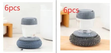 Black and gold kitchen palm brush with soap dispenser for scrubbing stoves and tiles