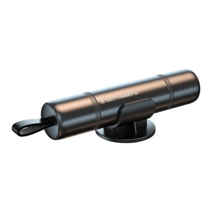 Aluminium alloy car safety hammer with cutting blade in black, red, and silver colour options
