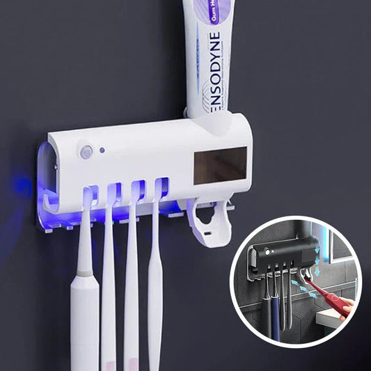 Automatic Toothpaste Dispenser and UV Toothbrush Sanitizer with Intelligent Infrared Sensor, Eco-Friendly Design, and Rechargeable Battery