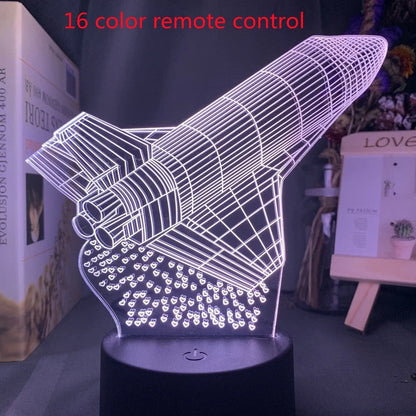 Custom 3D airplane hologram night light with optical acrylic panel and ABS base showing colour-changing illumination