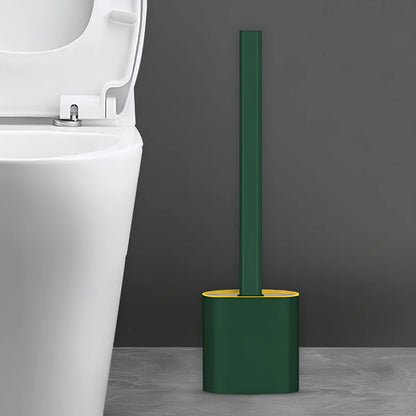 Wall-mounted soft toilet brush with silicone bristles and cover in midnight green colour