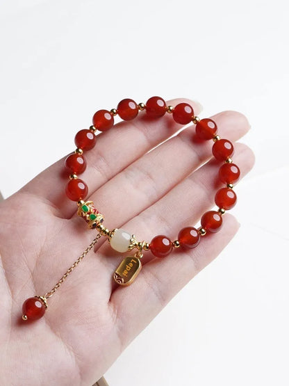 Red agate hetian jade beads bracelet for women with gold-plated finish in three style variations