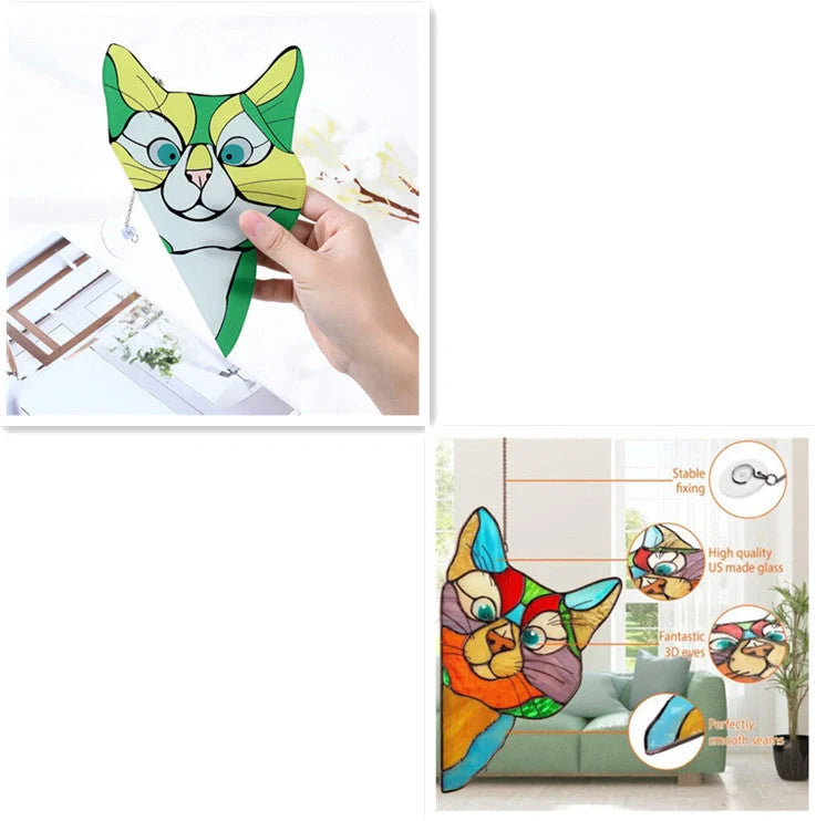 Colorful PVC cat window sticker with double-sided design for home and car decoration