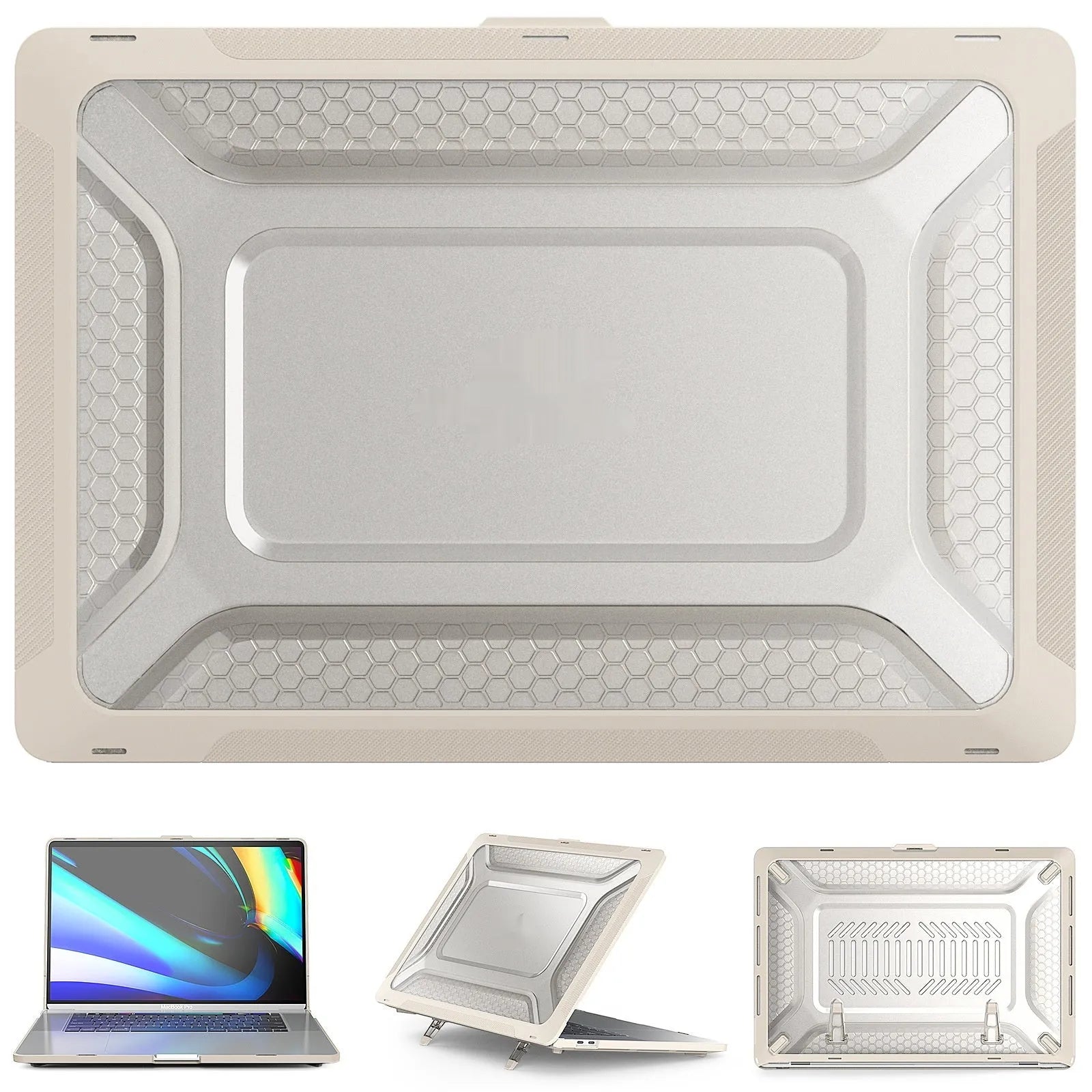MacBook protective shell in four colours showing 1.5mm thickness and model compatibility