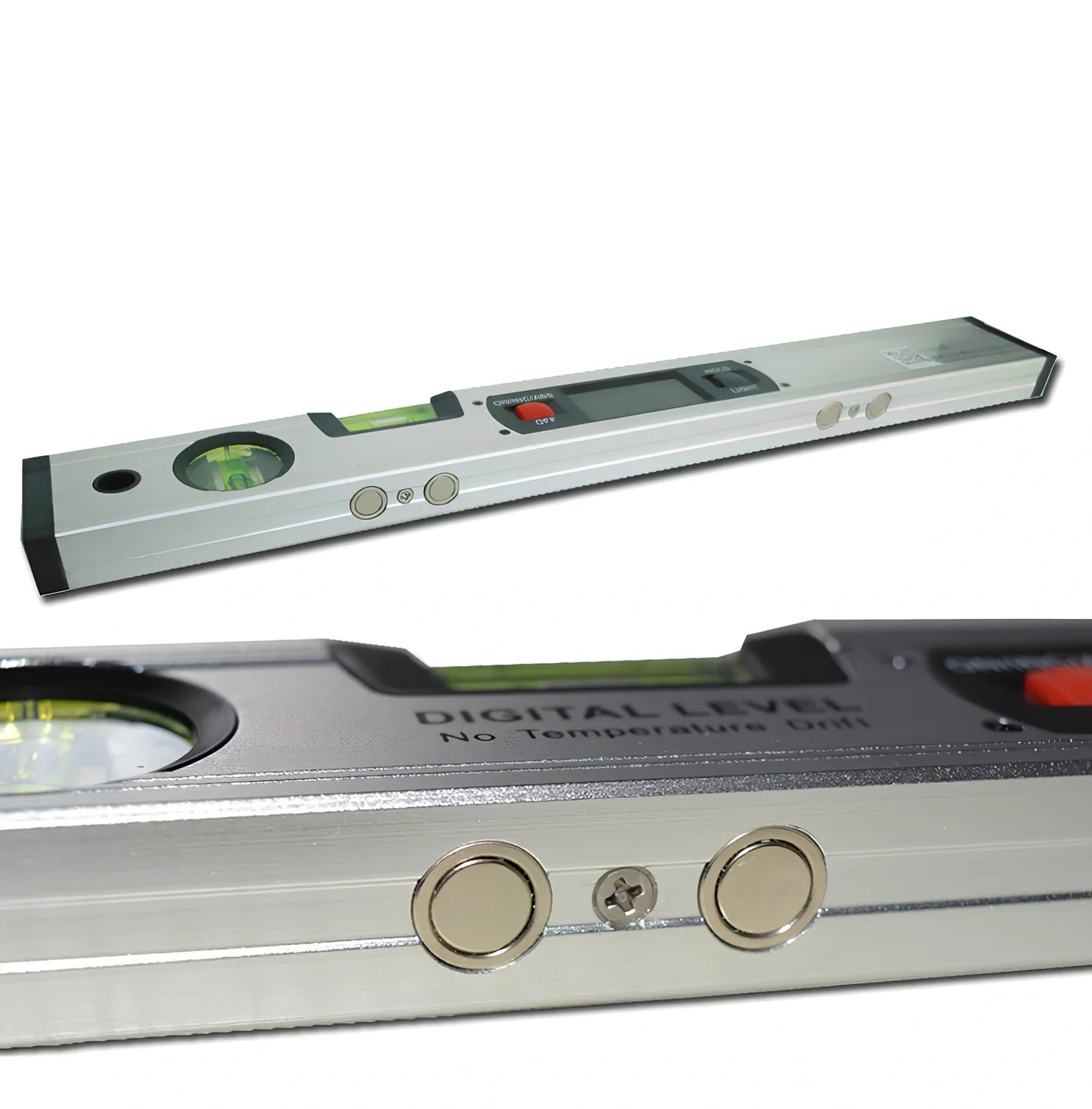 Magnetic digital angle meter with LCD display showing degree measurement on metal surface