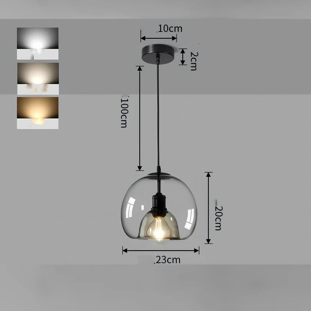 Nordic minimalist chandelier with 23cm glass shade and 100cm hanging wire in cognac colour