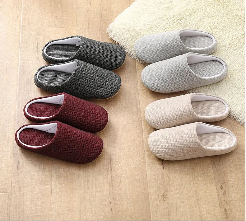 Men's black cotton indoor home slippers with soft anti-skid sole, 260mm to 290mm lengths