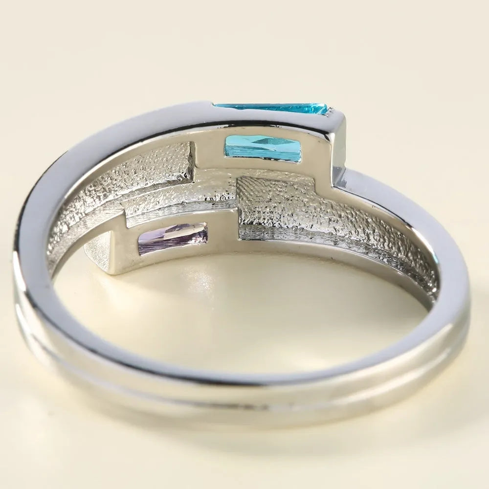 Copper electroplated zircon ring in silver colour with European and American unisex design